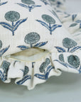 Block Print Off-White Linen Frill Pillow Cover-Genda Pushpa