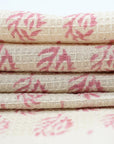 Handmade Leaf Printed Cotton Waffle Towels Quick Dry - Murli Pink By Fabdivine