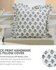 Block Print Off-White Linen Frill Pillow Cover-Genda Pushpa