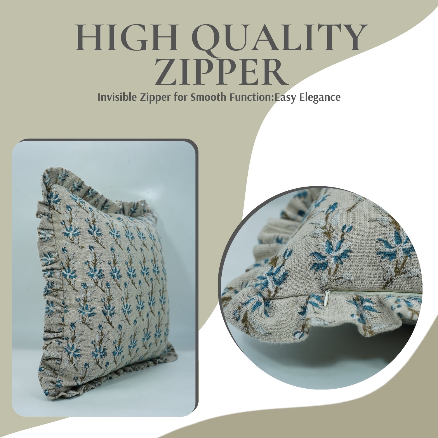 Block Print Thick Linen Frill Pillow Cover-Deepika