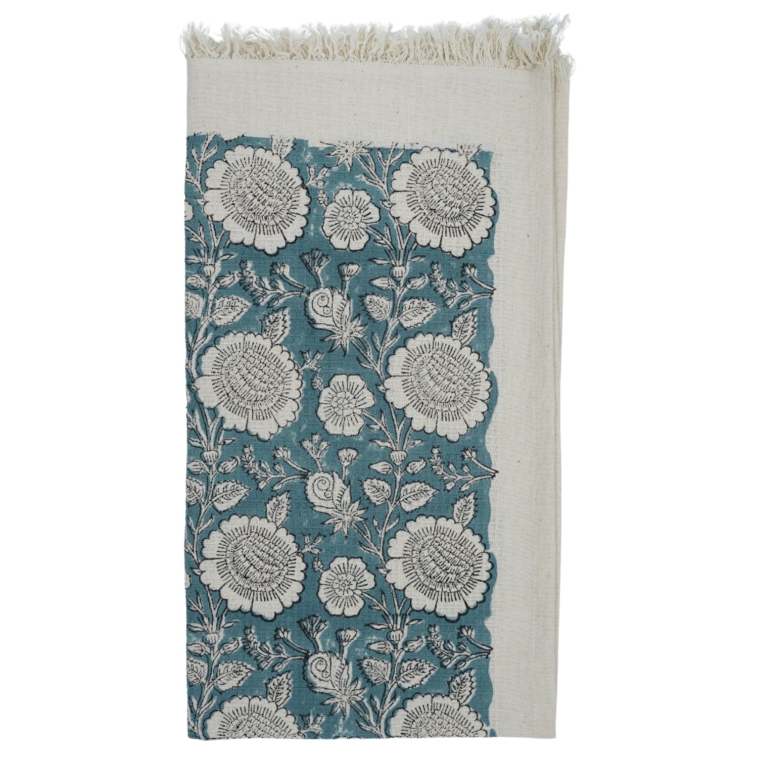 Block Printed Cotton Waffle Mini Towels Handmade for Guest & Kitchens - Sun Flower Blue By Fabdivine