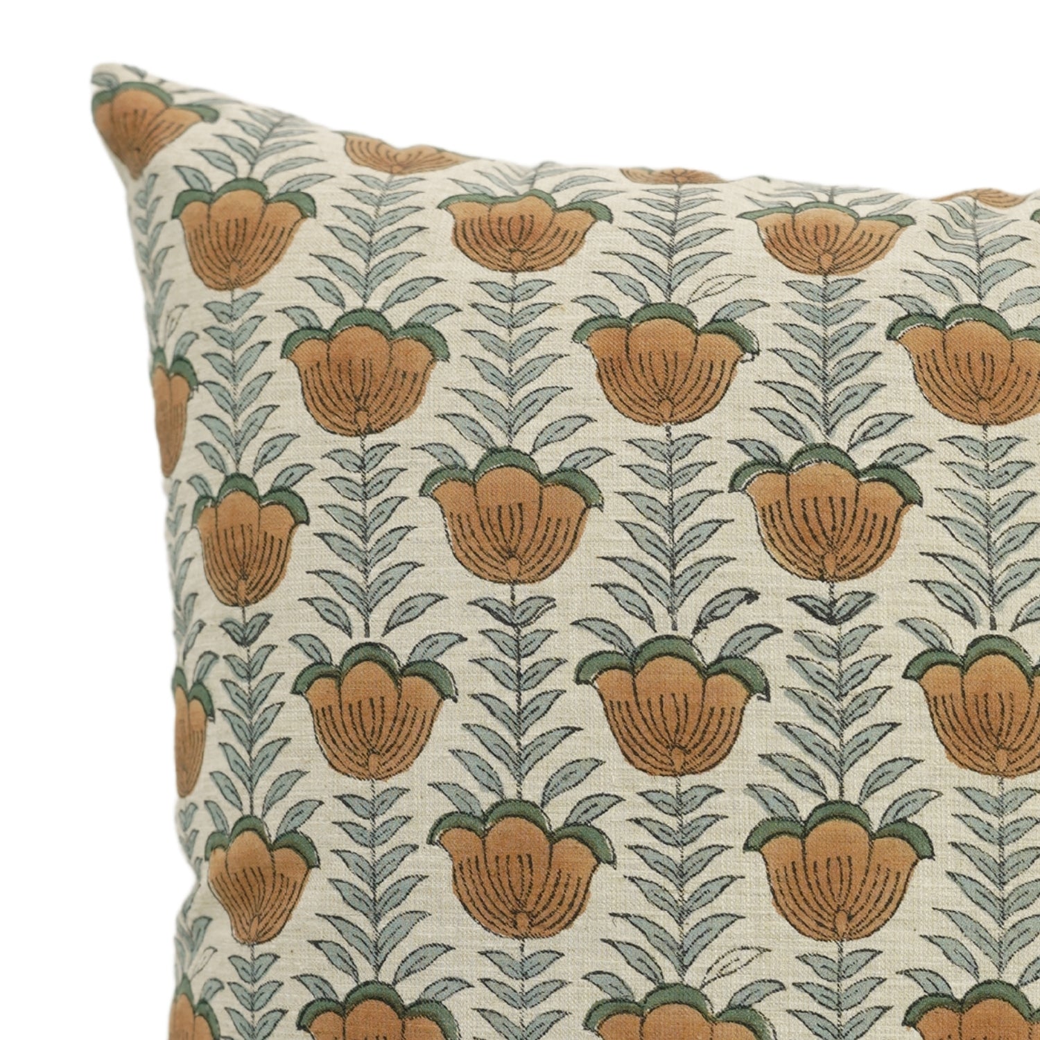 Linen Blend Boho Handblock Printed Pillow/Cushion Cover in Warm Brown