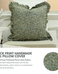 Block Print Pure Linen Frill Pillow Cover-Himachal