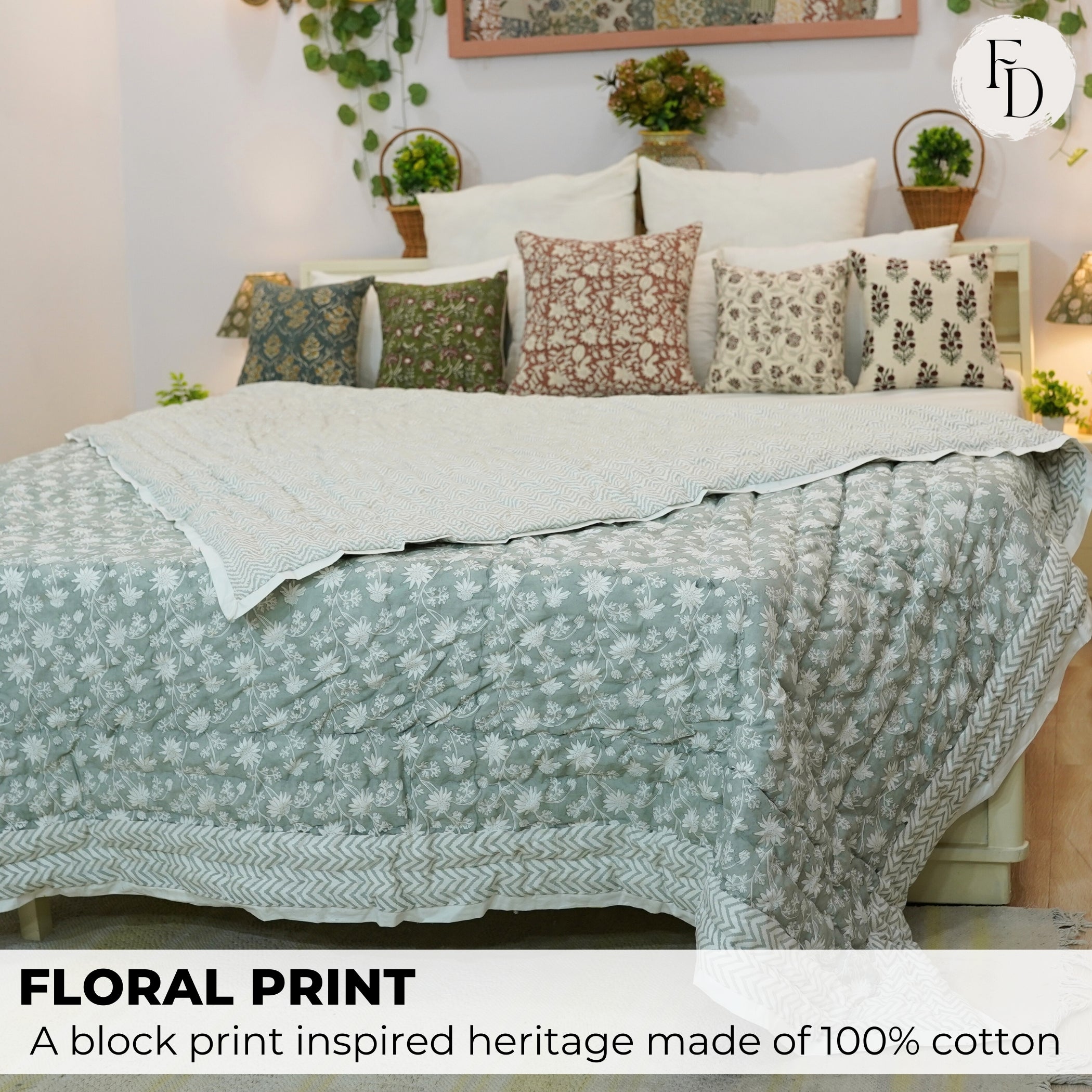 Soft Cotton Block Printed Winter Comforter/Quilts