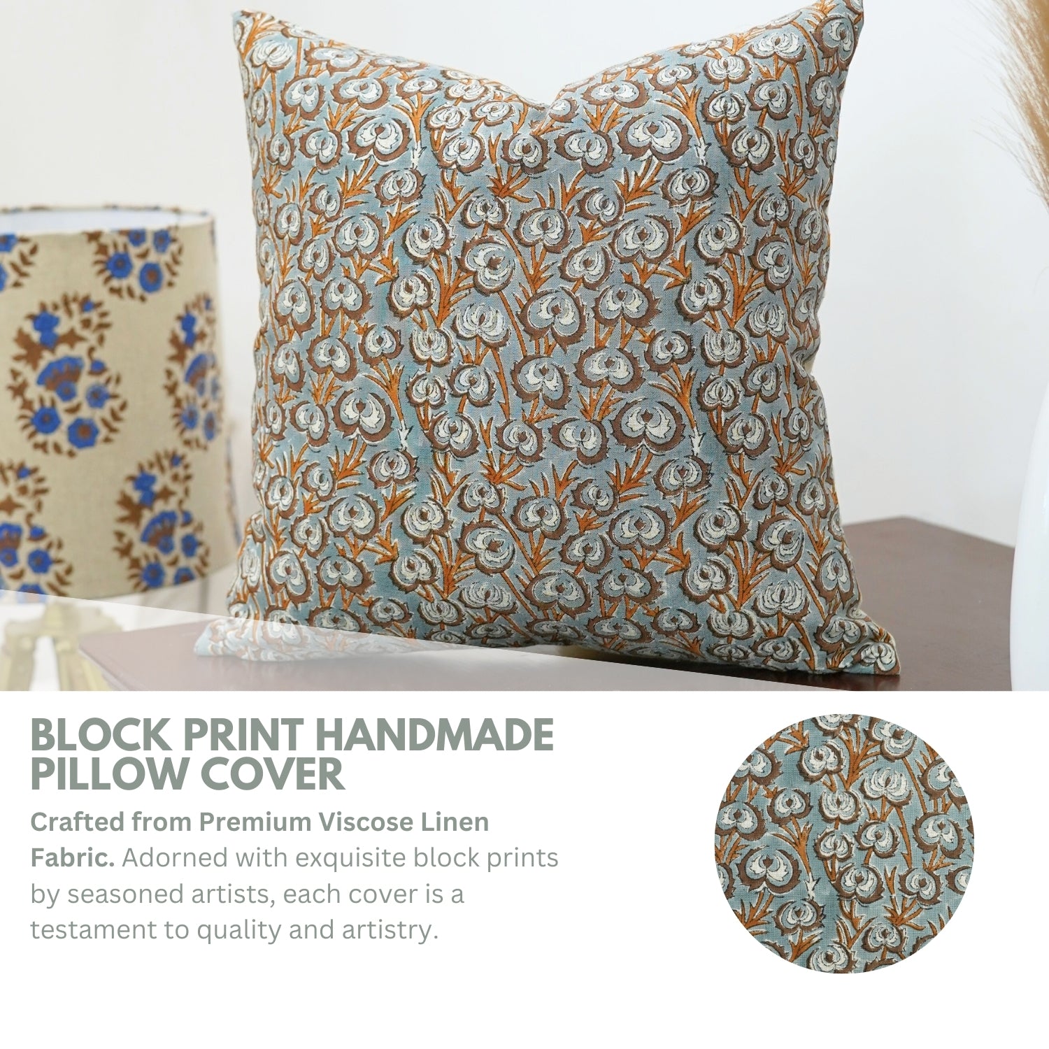 Block Print Viscous Linen Pillow Cover- Heart Wine