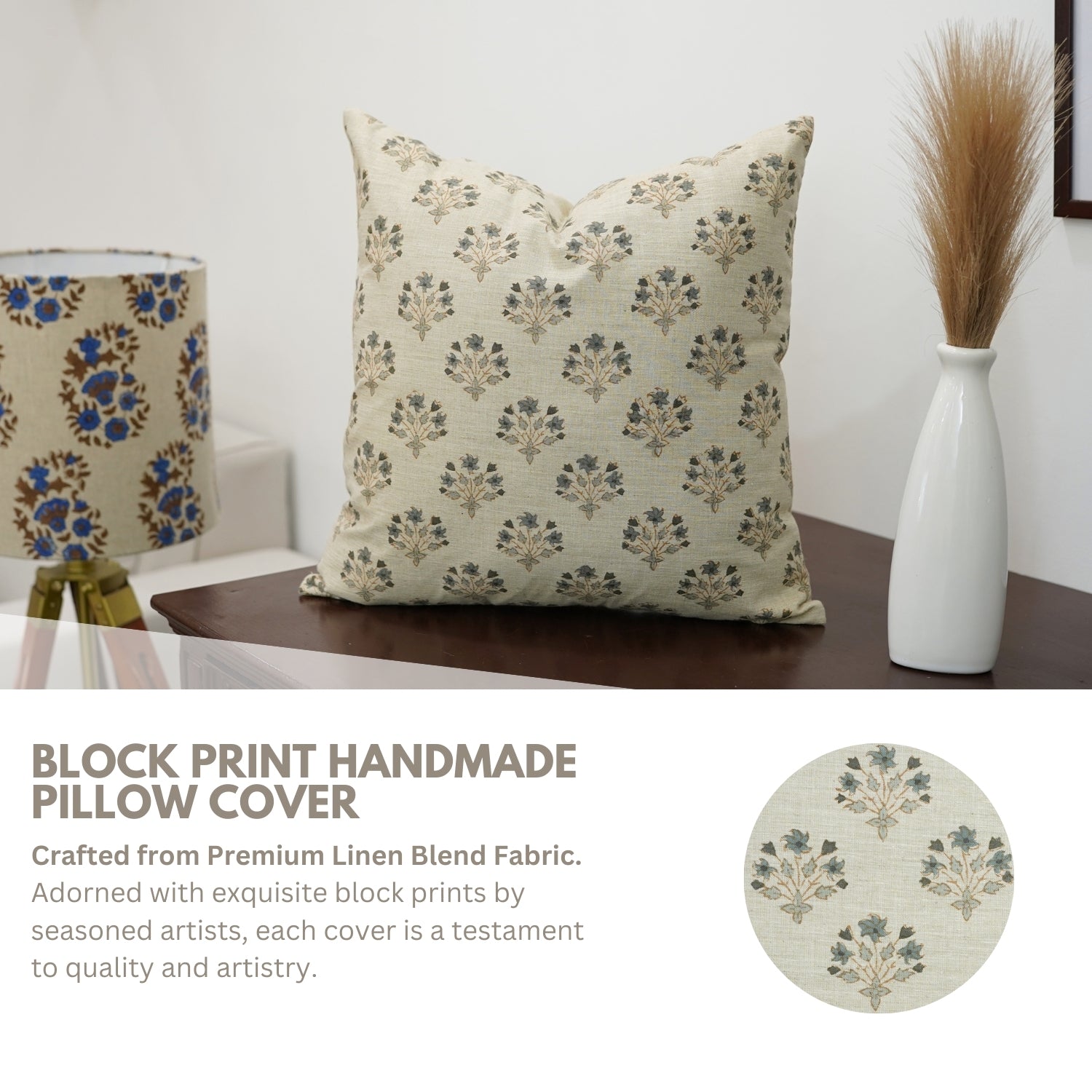 Block Print Linen Blend Pillow Cover-Daffodil