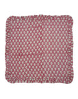 Floral Handblock Printed Frill Adorned Linen Table Napkins PinkCity Fabric in Pink Color