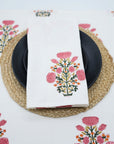 Set Of 4 Floral Pink Hand Block Printed Table Napkin-Swadesh