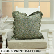 Block Print Pure Linen Frill Pillow Cover-Himachal