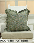 Block Print Pure Linen Frill Pillow Cover-Himachal