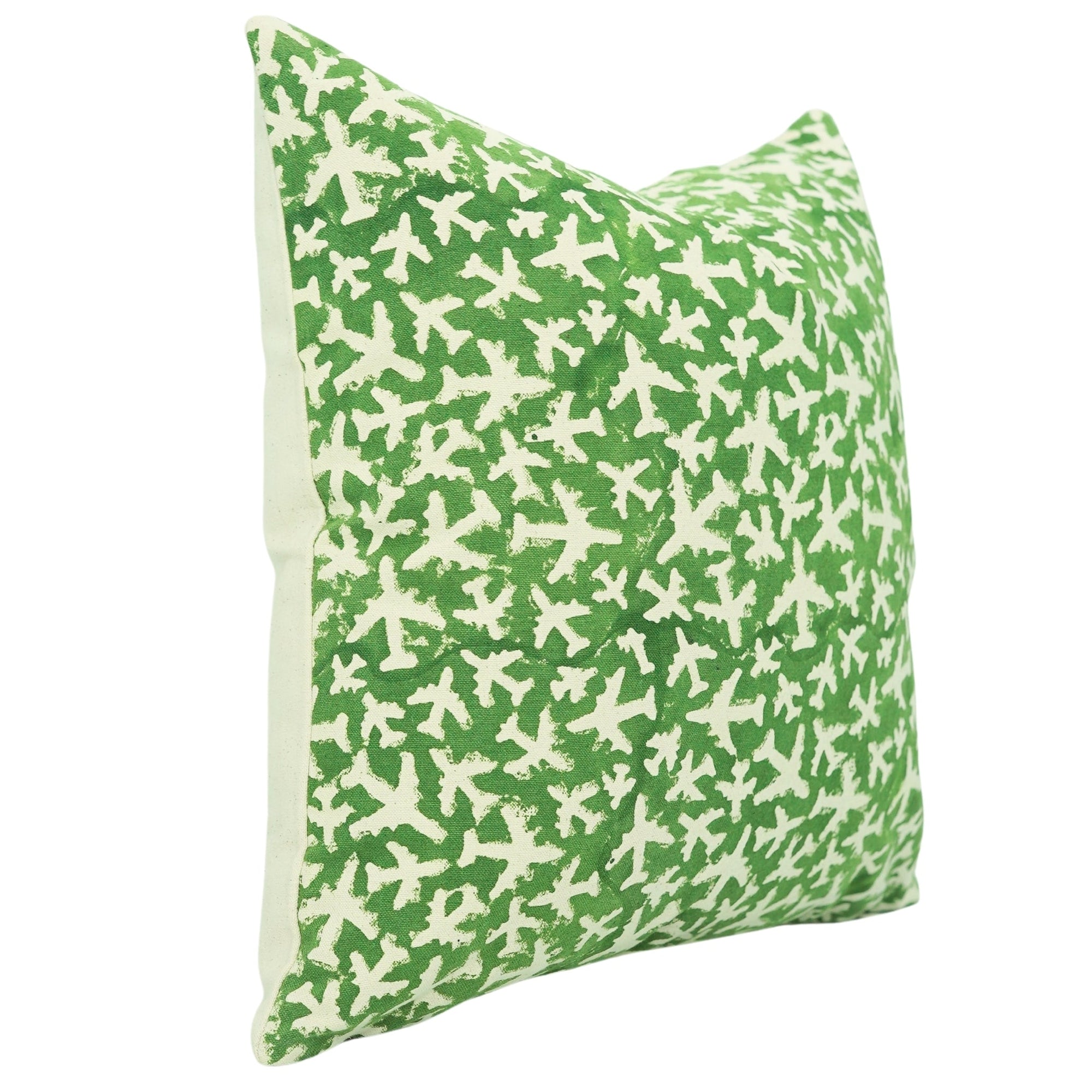 Block Printed Decorative Green Pillow Cover – Thick Cotton Floral Design Elegant Home Décor - Pushpak Vimaan By Fabdivine