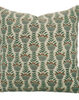 Hand Block Printed Cushion Case with Brown,Gray and Green Leaf Floral Design