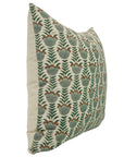 Hand Block Printed Cushion Case with Brown,Gray and Green Leaf Floral Design