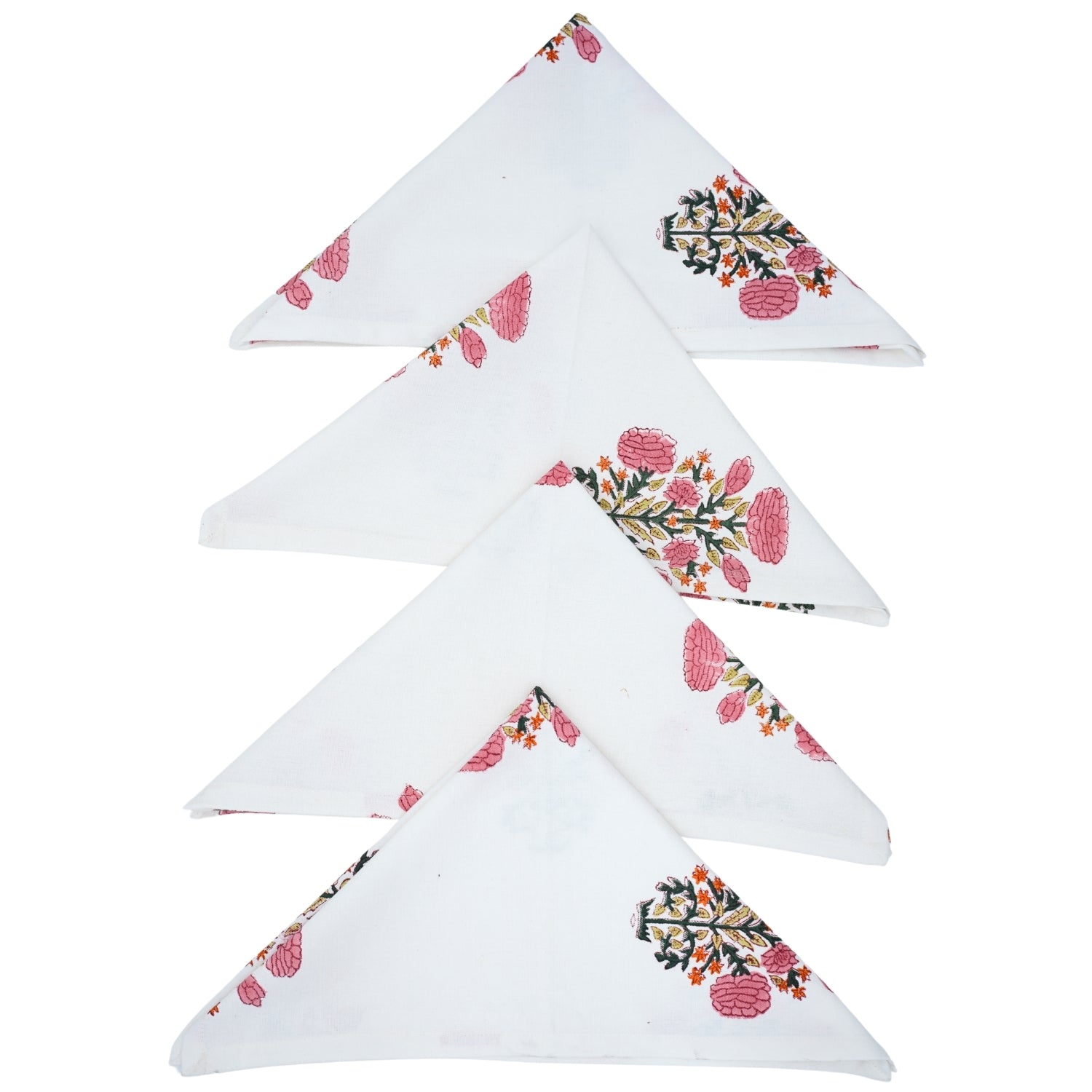 Set Of 4 Floral Pink Hand Block Printed Table Napkin-Swadesh