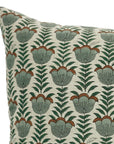 Hand Block Printed Cushion Case with Brown,Gray and Green Leaf Floral Design