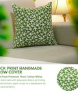 Block Printed Decorative Green Pillow Cover – Thick Cotton Floral Design Elegant Home Décor - Pushpak Vimaan By Fabdivine