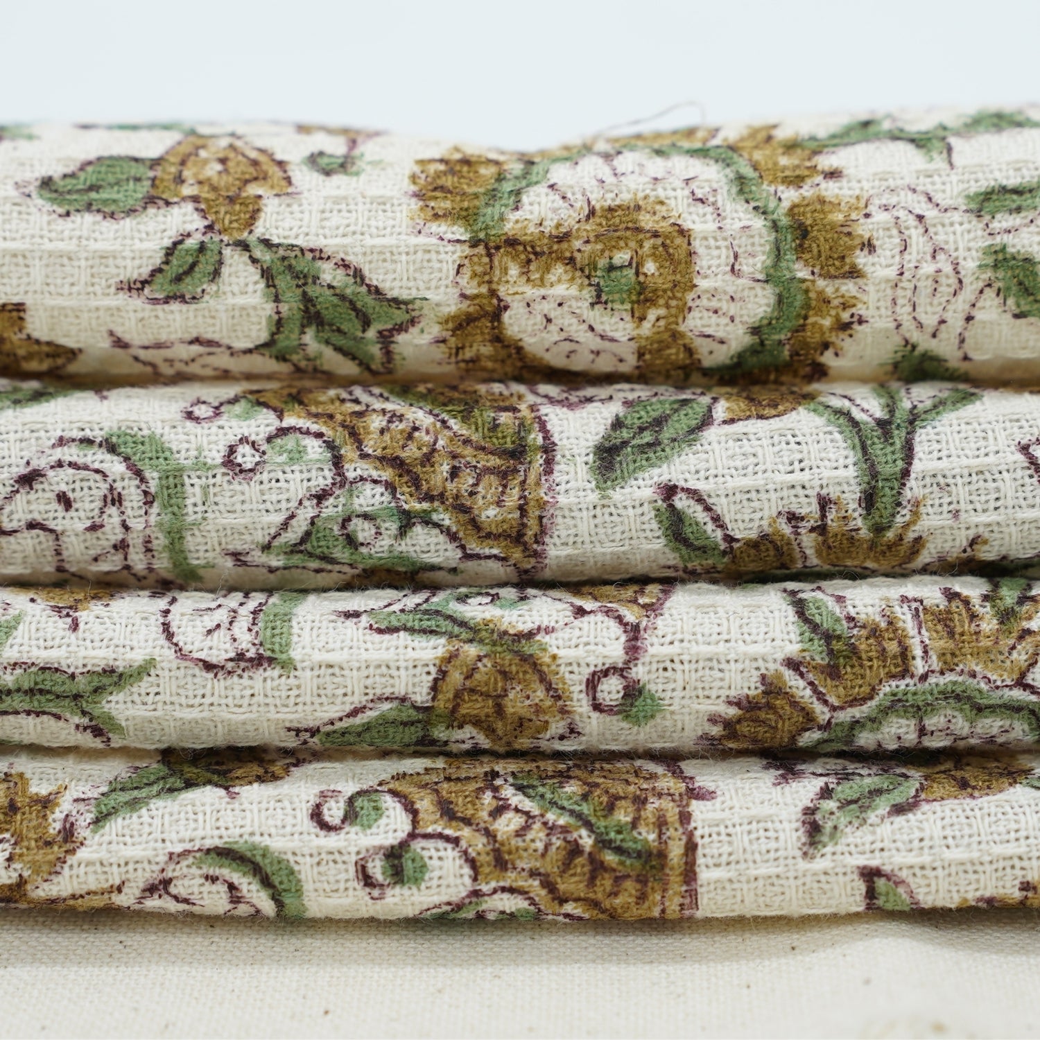 Handblock Printed Small Cotton Towels - Stylish Waffle Weave for Kitchens & Bathrooms - Saptrishi Brown By Fabdivine