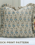 Block Print Thick Linen Frill Pillow Cover-Deepika