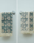 Block Printed Cotton Waffle Mini Towels Handmade for Guest & Kitchens - Sun Flower Blue By Fabdivine