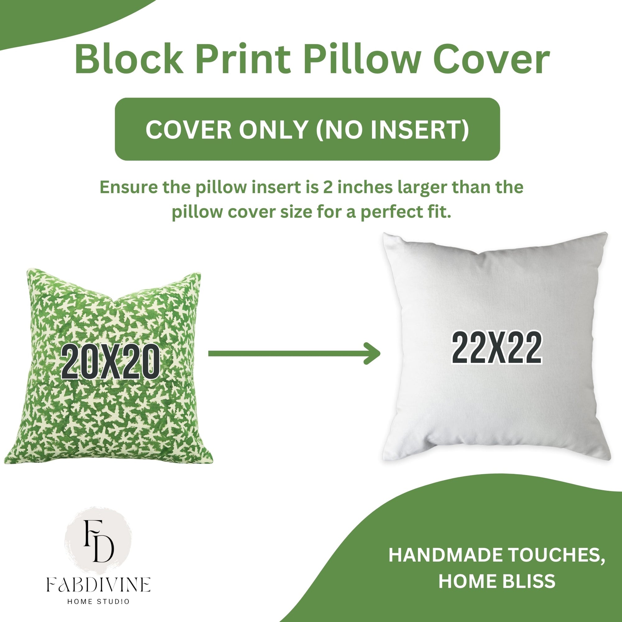 Block Printed Decorative Green Pillow Cover – Thick Cotton Floral Design Elegant Home Décor - Pushpak Vimaan By Fabdivine