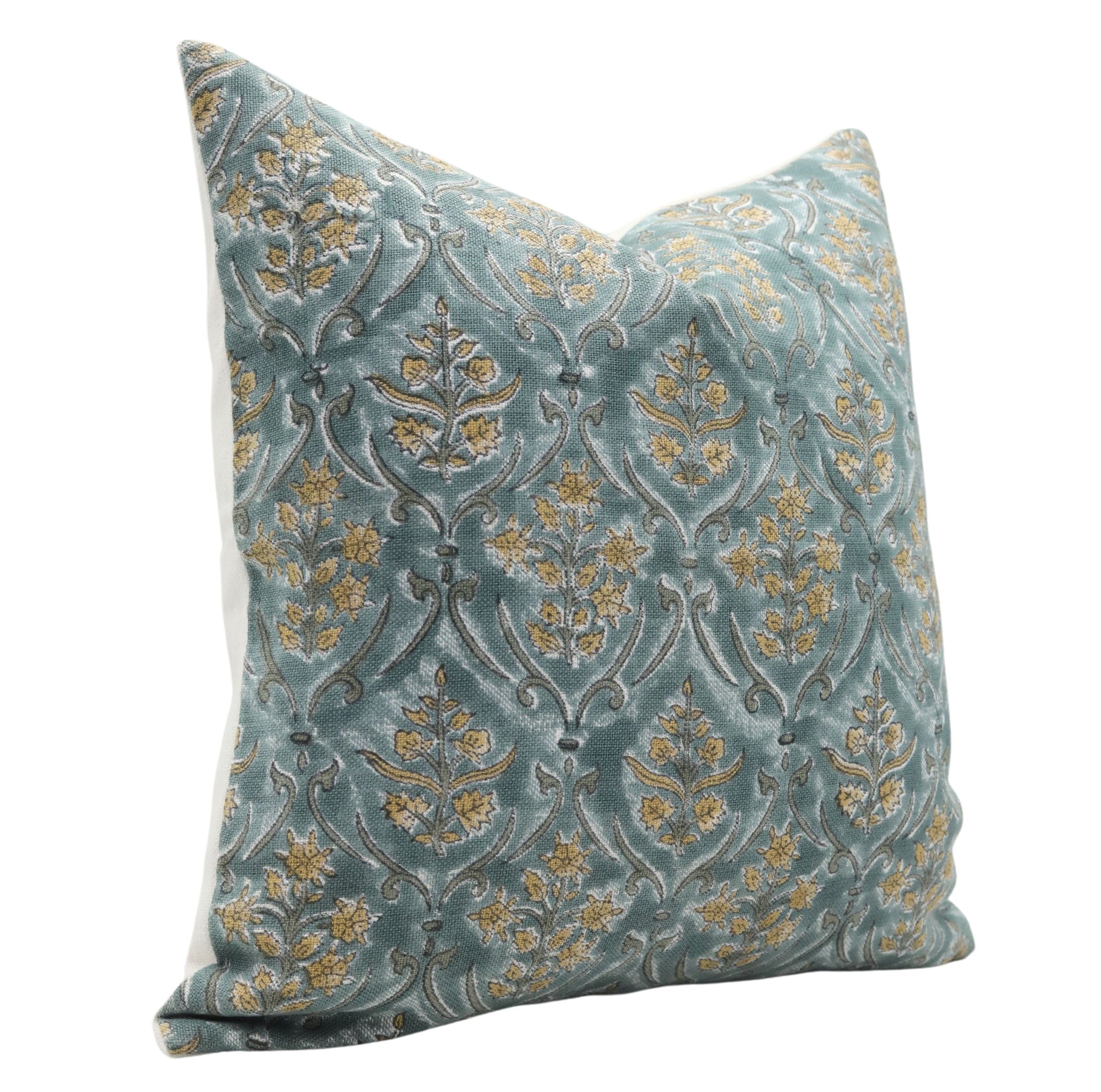 Block print Off White Linen throw pillow cover- VISHAAL PUSHAP - Fabdivine