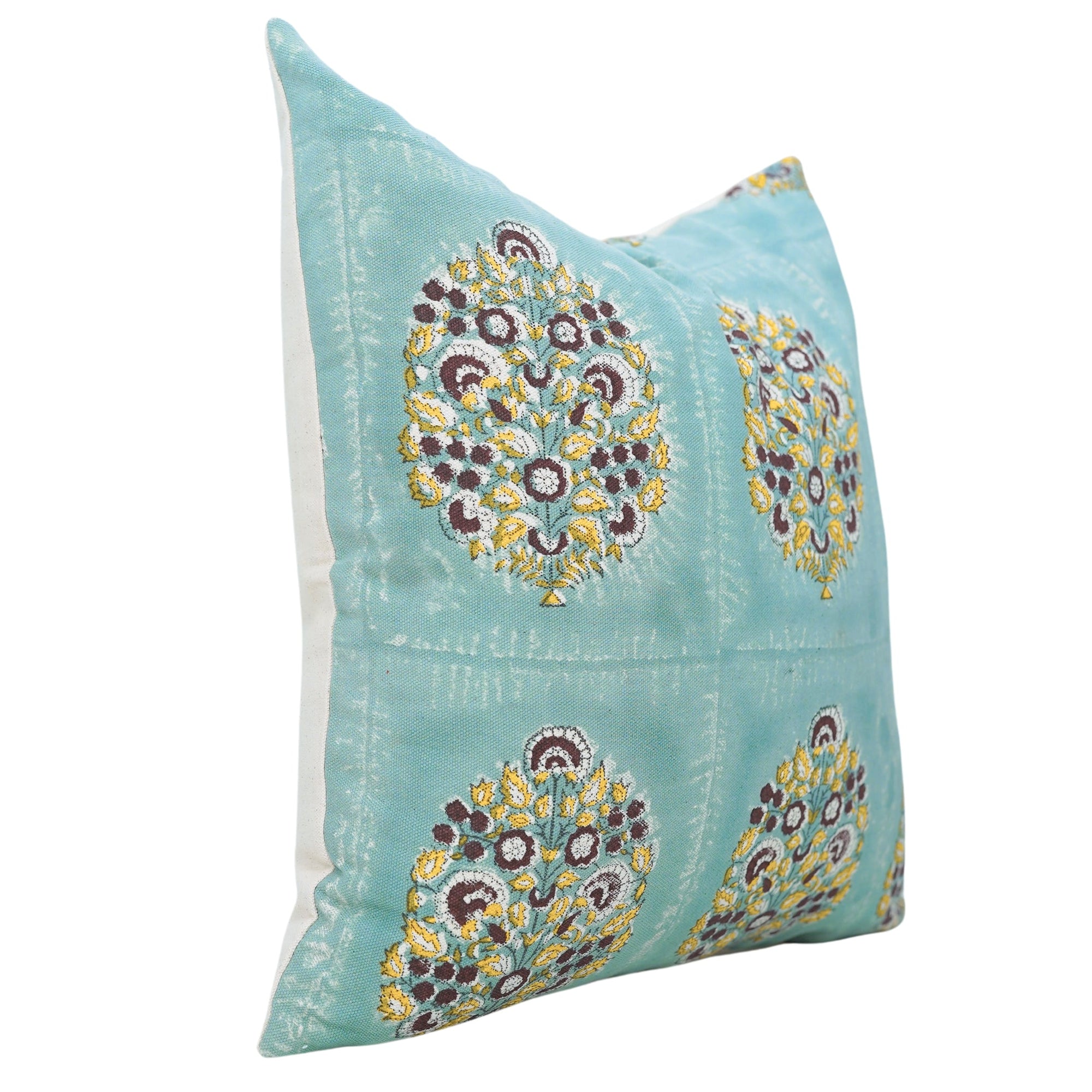 Floral Printed Decorative Indoor Wrap Case - Guldasta Design on Duck Canvas in Blue By Fabdivine