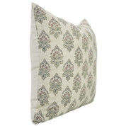 Linen Blend Indoor Pillow Cover - Hand Block Printed Brown and Gray Floral with Invisible Zipper