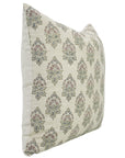 Linen Blend Indoor Pillow Cover - Hand Block Printed Brown and Gray Floral with Invisible Zipper