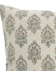 Linen Blend Indoor Pillow Cover - Hand Block Printed Brown and Gray Floral with Invisible Zipper