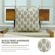 Linen Blend Indoor Pillow Cover - Hand Block Printed Brown and Gray Floral with Invisible Zipper