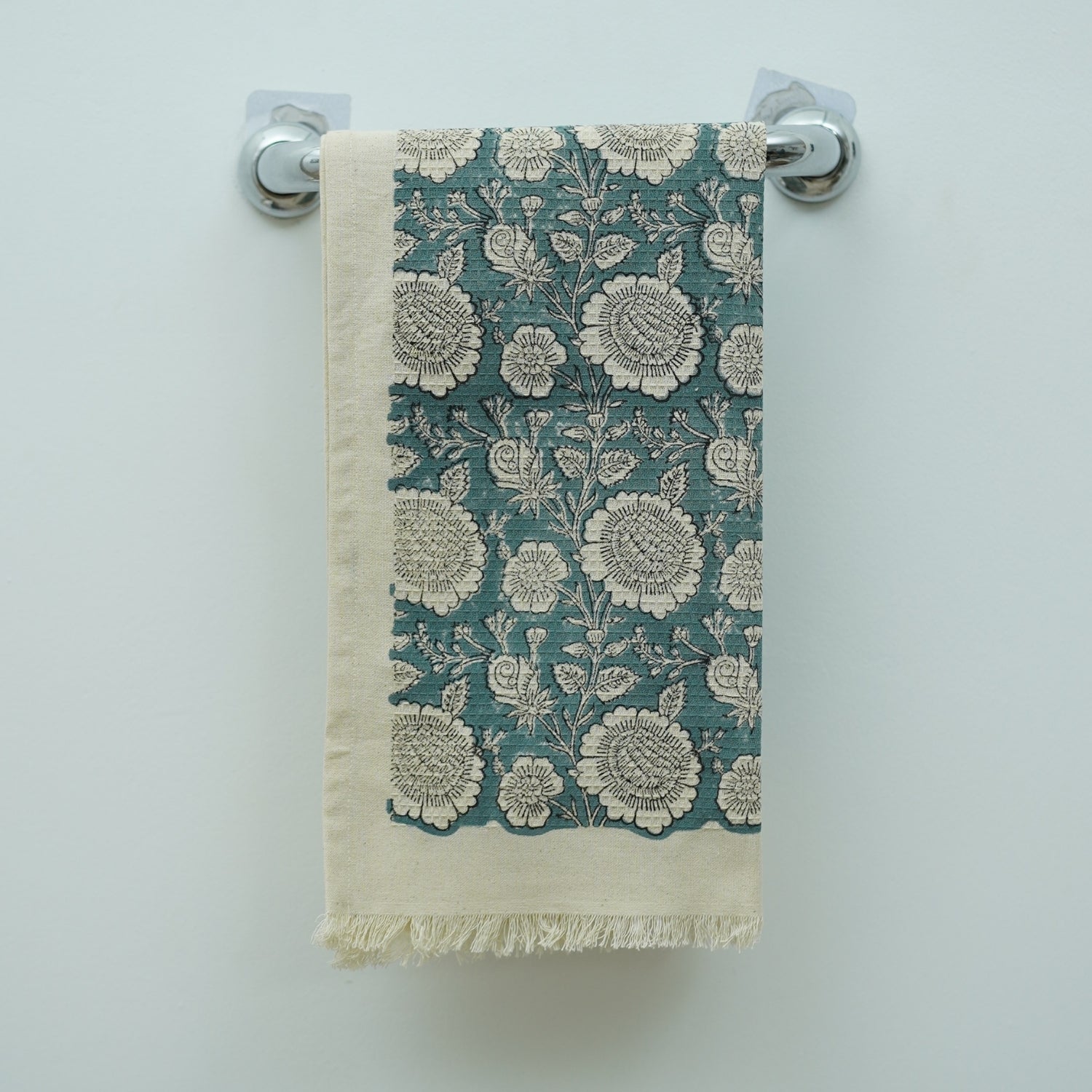 Block Printed Cotton Waffle Mini Towels Handmade for Guest & Kitchens - Sun Flower Blue By Fabdivine