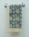 Block Printed Cotton Waffle Mini Towels Handmade for Guest & Kitchens - Sun Flower Blue By Fabdivine