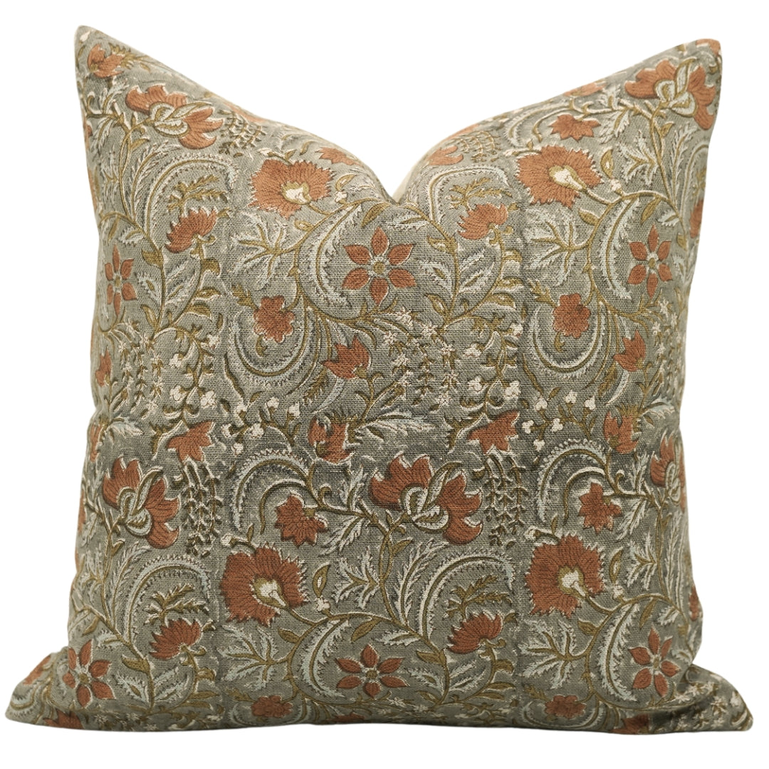 Block Print Linen Pillow Cover- KUNDANVAN - FABDIVINE LLC