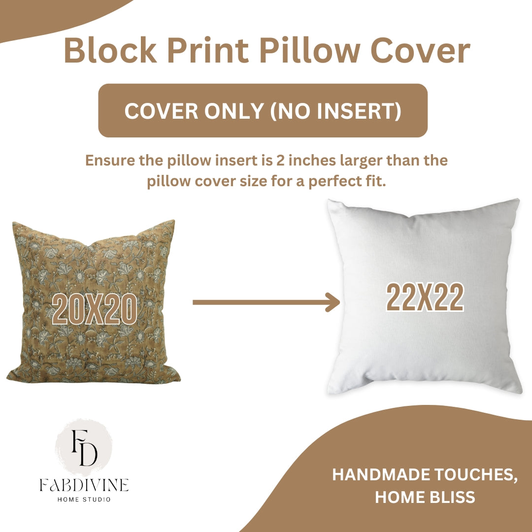 Block Print Pillow Cover For Sofa Couch Or Bed - Pure Linen - Nayaab