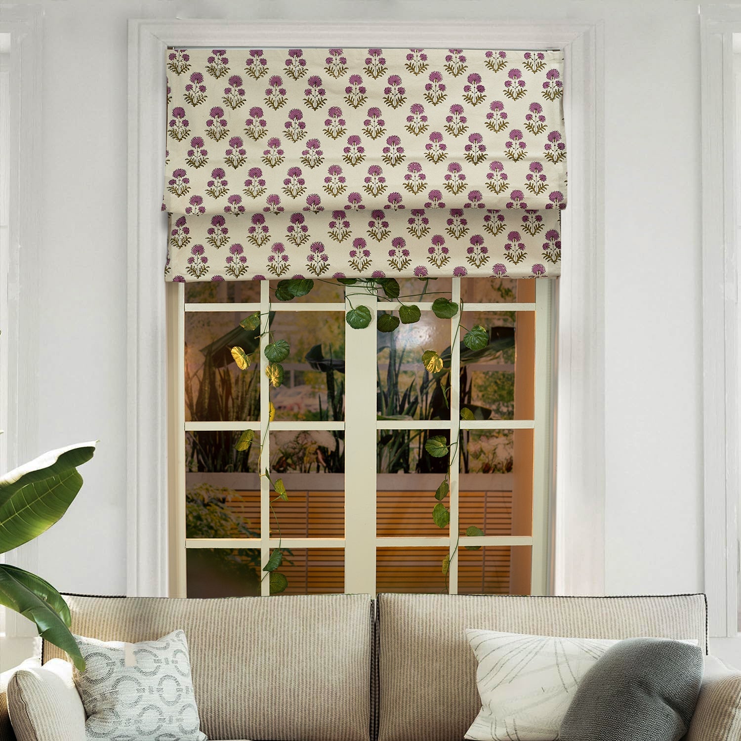 Thick Cotton Block Print Floral Window Valance-Rishi