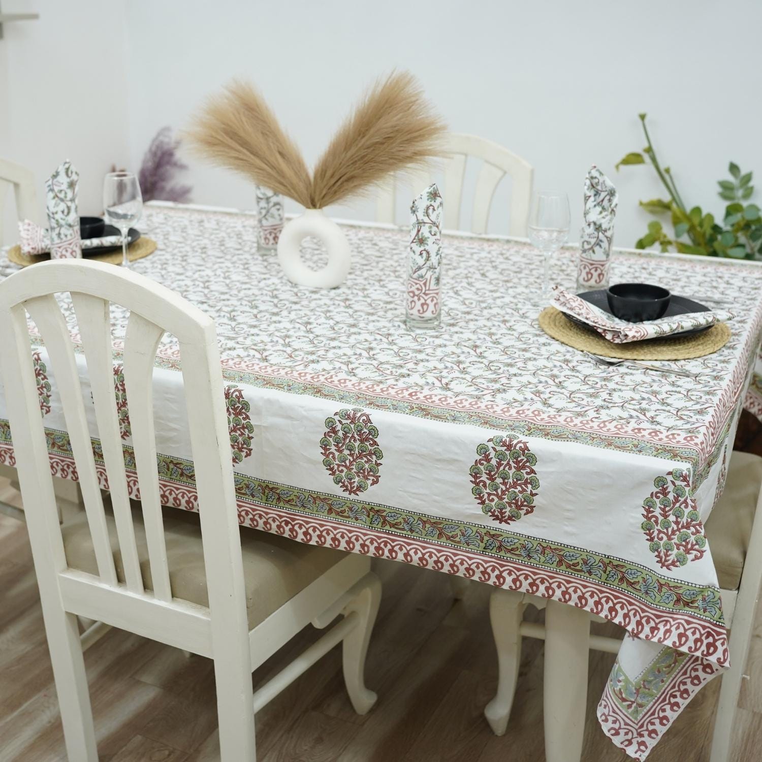 DESIGNER FLORAL PRINTED COTTON TABLE/DINING COVER WITH NAPKINS - VARANASI