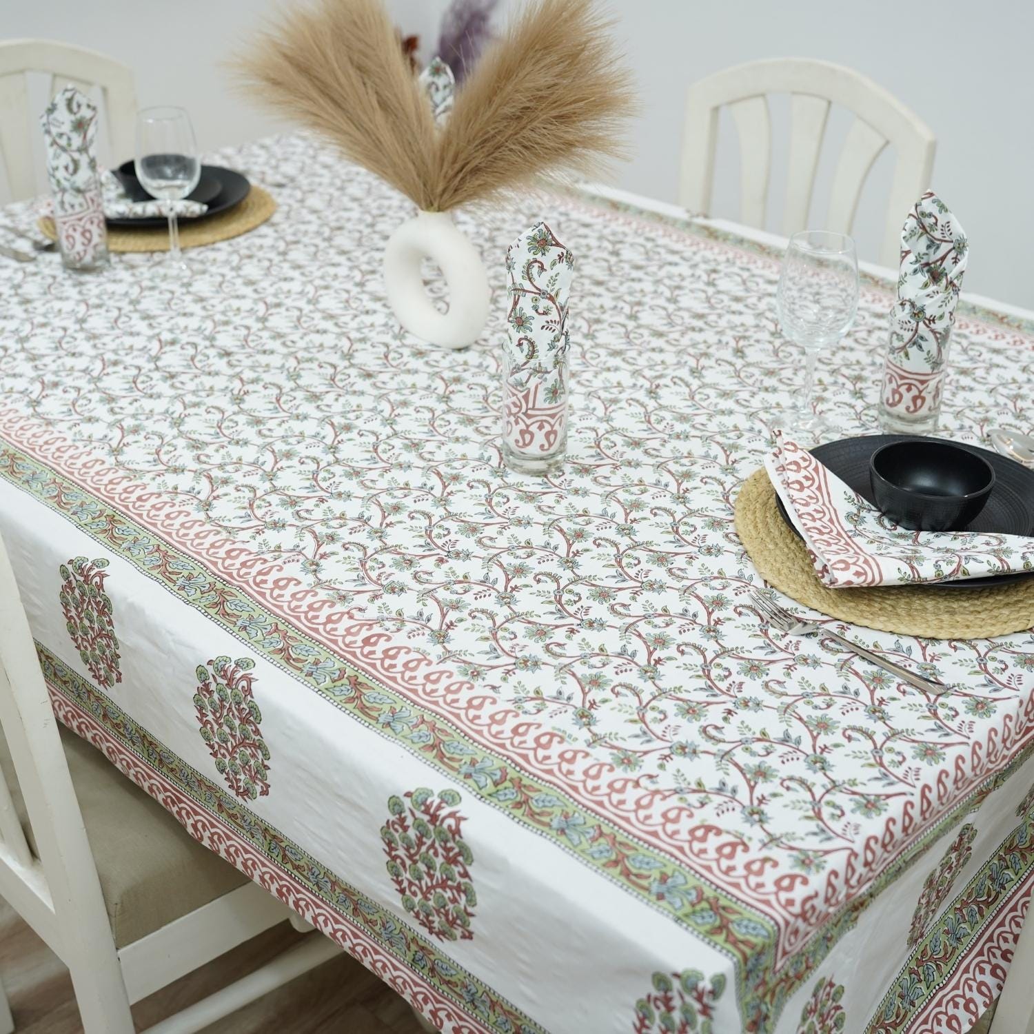 DESIGNER FLORAL PRINTED COTTON TABLE/DINING COVER WITH NAPKINS - VARANASI