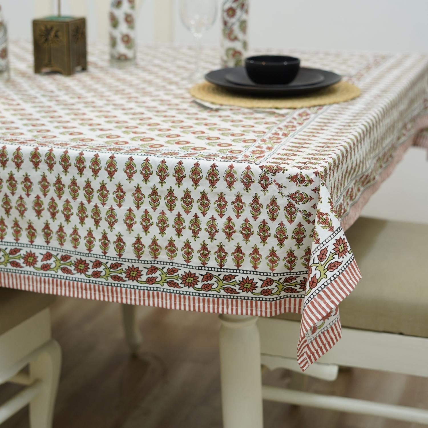 HANDCRAFTED PRINTED DECORATIVE SQUARE BOHO FLORAL COTTON TABLE COVER - ARJUN