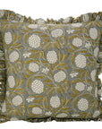 Block Print Pure Linen Frill Pillow Cover-Meraki