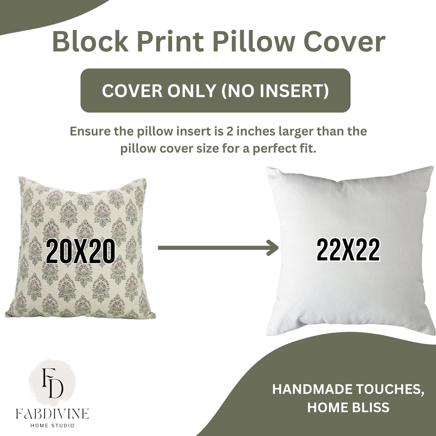 Linen Blend Indoor Pillow Cover - Hand Block Printed Brown and Gray Floral with Invisible Zipper