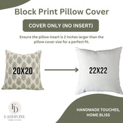 Linen Blend Indoor Pillow Cover - Hand Block Printed Brown and Gray Floral with Invisible Zipper