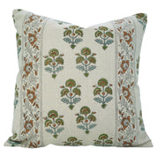 Pure Linen Handblock Printed Pillow Cover – Gray and Brown Floral Design with Traffic Light Border By Fabdivine.