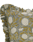 Block Print Pure Linen Frill Pillow Cover-Meraki