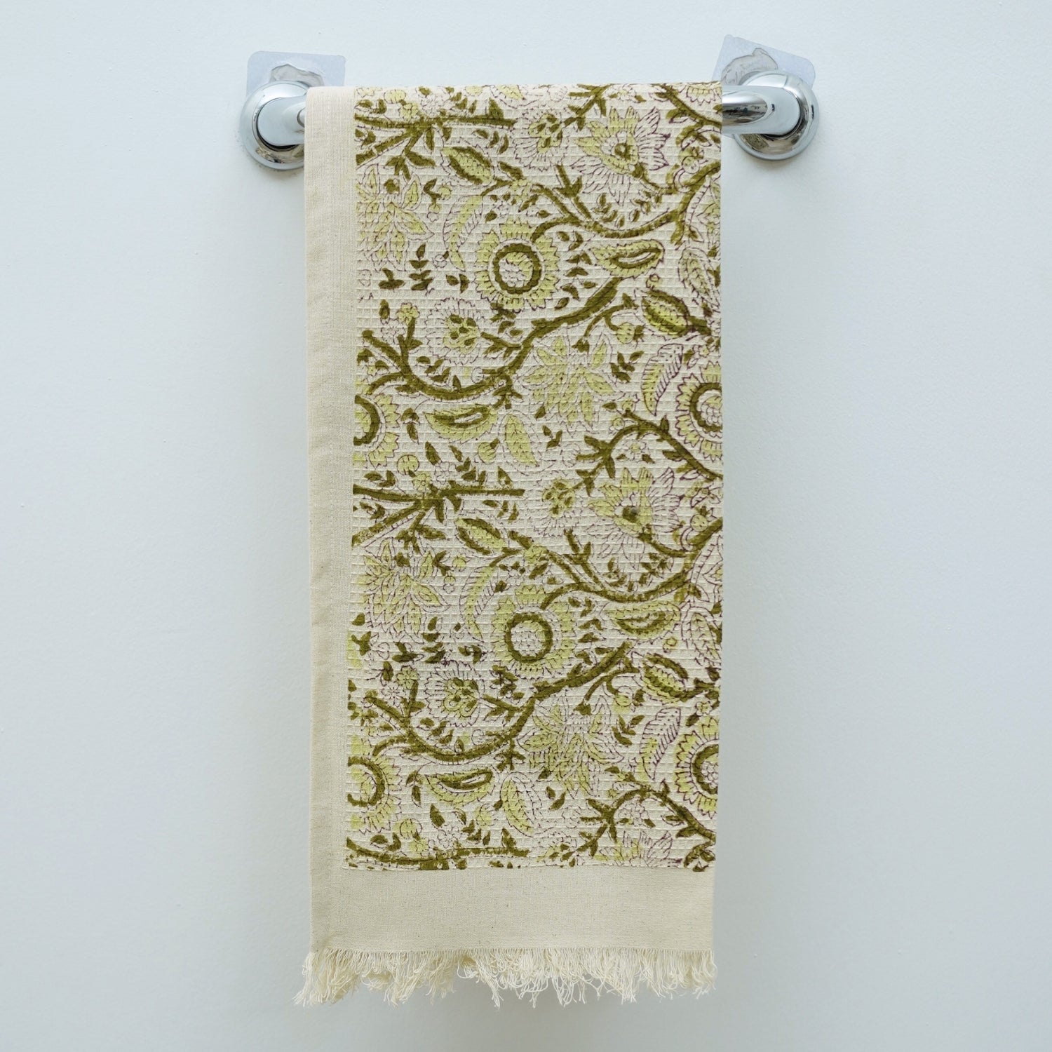 Block Printed Quick Dry Waffle Hand Towel in Mahima Light Gray Cotton Fabric By Fabdivine