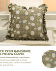 Block Print Pure Linen Frill Pillow Cover-Meraki