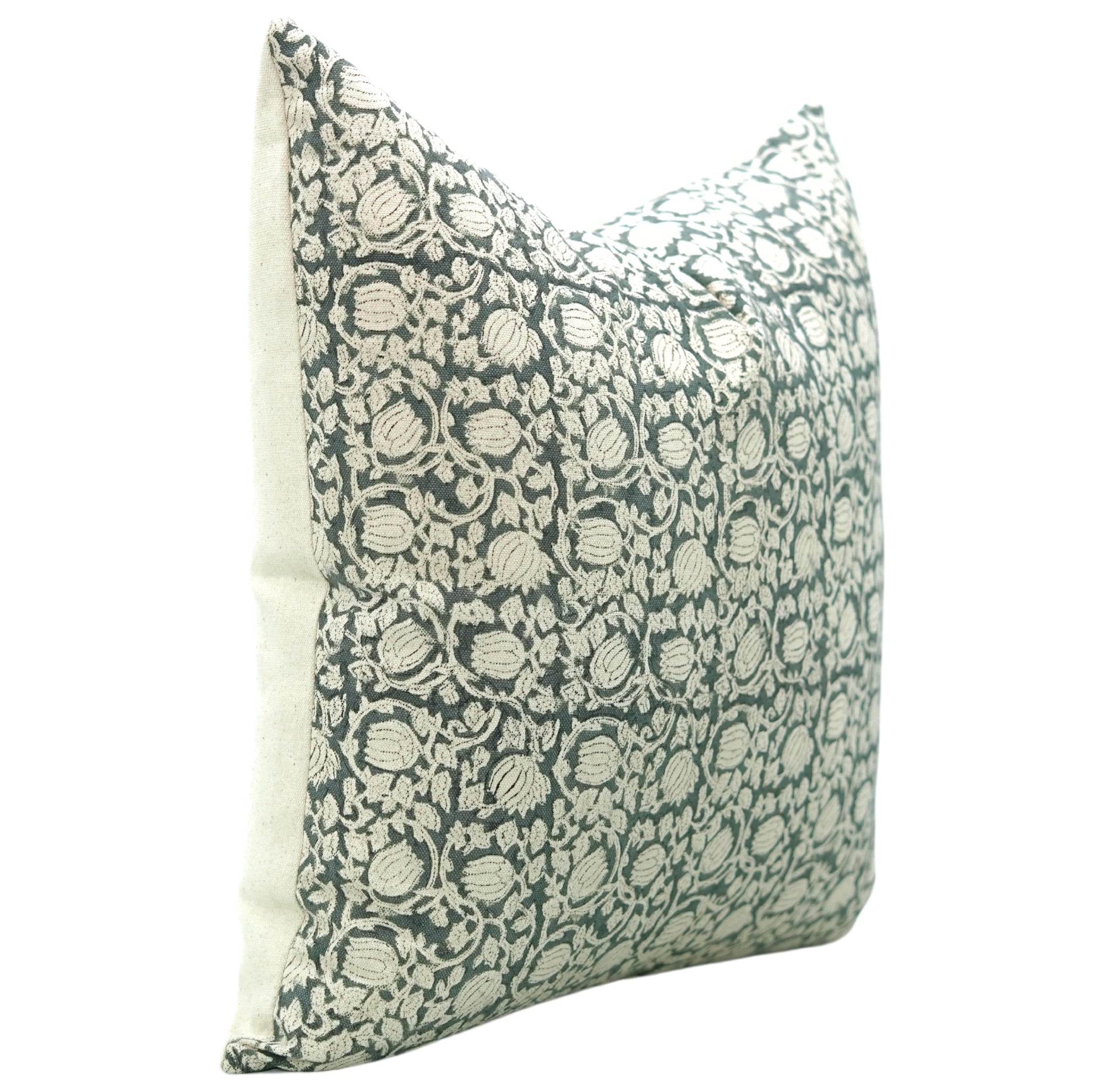 Handblock Floral Printed Duck Canvas Cushion Case - Green Elegance, Durable & Stylish - 8 Kamal By Fabdivine