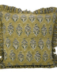 Block Print Thick Linen Frill Pillow Cover-Mor Mokut