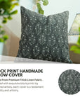 Block Printed Thick Linen Decorative Pillow Cover - Neelgagan