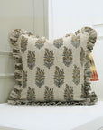 Block Print Thick Linen Frill Pillow Cover-Hjara