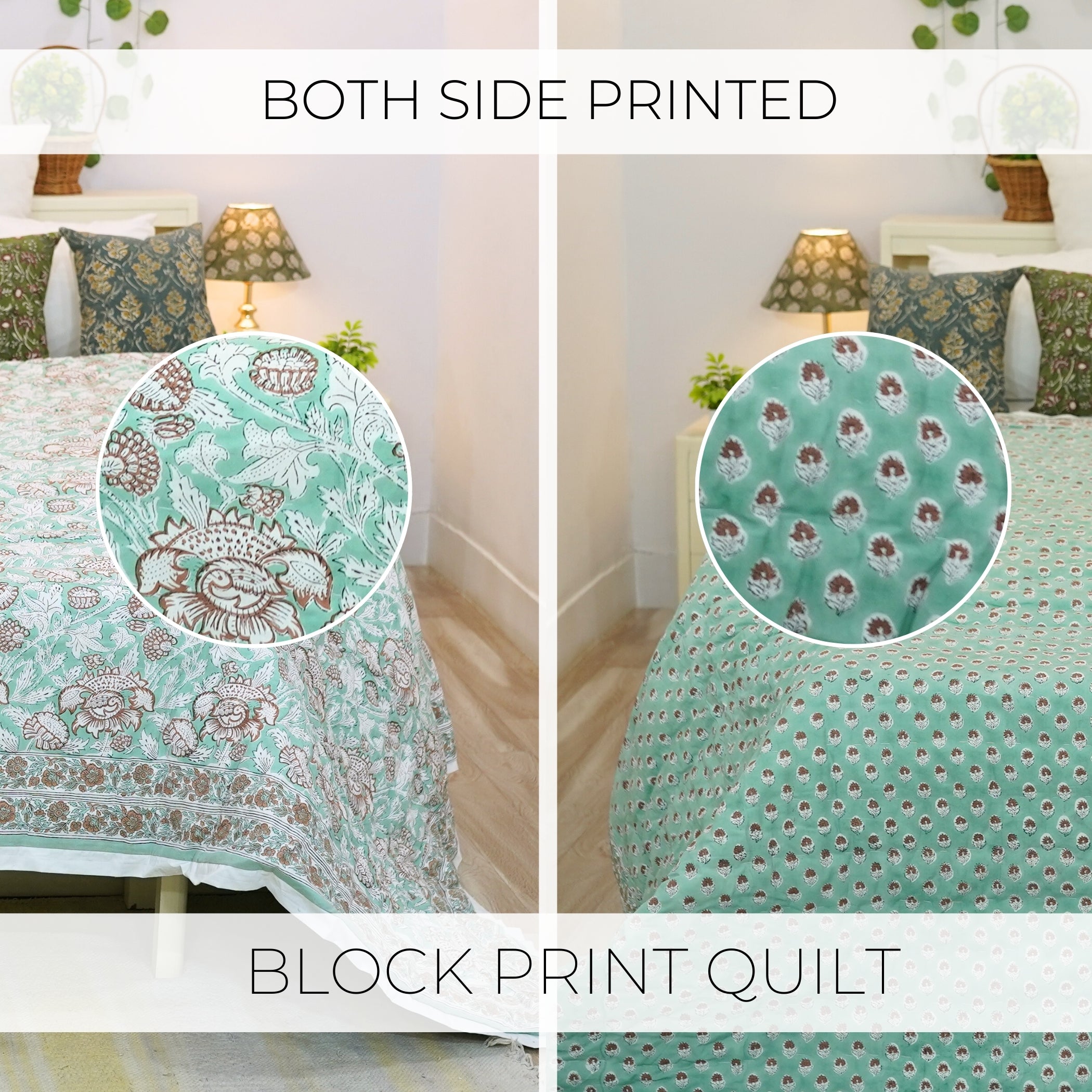 Cotton Quilts & Blankets with Medium Weight and Block Printed Soft Texture